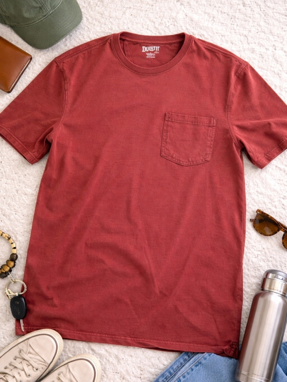 Duluth Trading Co Longtail Tee Men’s L Rust Red Pocket T-Shirt Standard Fit